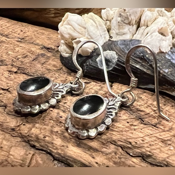 Henning Vagner HVP Sterling Silver Black Onyx Earrings 925 Scandinavian filigree - Picture 2 of 6